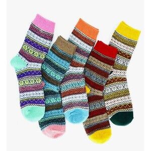 Vintage Winter Soft Warm Thick Cold Knit Wool Crew Socks Christmas gift -5 pack